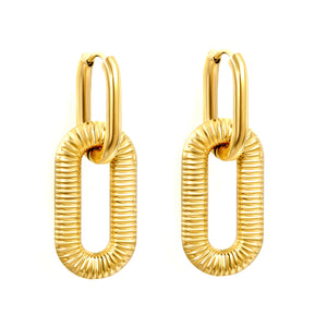 Line 2.5*13*18.4mm earrings + 13.6*26.2mm oval earrings with horizontal stripes Gold color