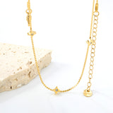 5.6mm Four-pointed Star Sticky White Zirconium Accessory 1.1mm S Chain*40+5cm+6mm Round Plaque Necklace Golden