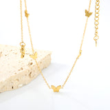 6.7*5mm Large+5.3*4.2mm Small Butterfly Fittings 0.3 Cross Chain*45+5cm+6mm Round Plaque Necklace Golden