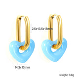 Thick 2.5*W13.5*H18mm oval earrings + 14.3*13mm light blue/pink/red/yellow/purple/navy blue resin heart hoop earrings gold color