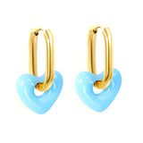 Thick 2.5*W13.5*H18mm oval earrings + 14.3*13mm light blue/pink/red/yellow/purple/navy blue resin heart hoop earrings gold color