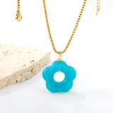 26.7mm Resin White/Red/Blue/Yellow/Coffee/Pink/Peacock Blue/Peacock Green Wreath Pendant 2.0 Square Pearl Chain*40+5cm+6mm Round Plaque Necklace GOLDEN