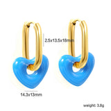 Thick 2.5*W13.5*H18mm oval earrings + 14.3*13mm light blue/pink/red/yellow/purple/navy blue resin heart hoop earrings gold color