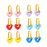 Thick 2.5*W13.5*H18mm oval earrings + 14.3*13mm light blue/pink/red/yellow/purple/navy blue resin heart hoop earrings gold color