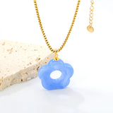 26.7mm Resin White/Red/Blue/Yellow/Coffee/Pink/Peacock Blue/Peacock Green Wreath Pendant 2.0 Square Pearl Chain*40+5cm+6mm Round Plaque Necklace GOLDEN