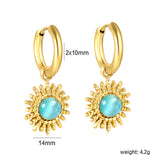 2*10mm circle inner diameter + 14mm sun shaped band round imitation white cat's eye/red cat's eye/blue cat's eye/green cat's eye/white turquoise/red turquoise earrings gold color