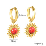 2*10mm circle inner diameter + 14mm sun shaped band round imitation white cat's eye/red cat's eye/blue cat's eye/green cat's eye/white turquoise/red turquoise earrings gold color