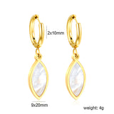 2*10mm I.D. Circle with 9*20mm Leaf Shaped White Shell Earrings Steel/Golden