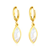 2*10mm I.D. Circle with 9*20mm Leaf Shaped White Shell Earrings Steel/Golden