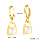 2*10mm inner diameter circle with locking white shell earrings 9.6*13.4mm Steel/Golden