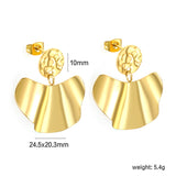 10mm Textured Circle + 24.5*20.3mm Pleated Scallop Earrings Gold Color