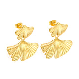 17*11.4mm Small Scallop + 29*20.8mm Large Scallop with Textured Faceted Earrings Goldtone