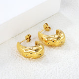 C-Shape Bumpy Earrings Goldtone