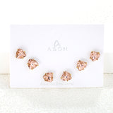 3 pairs of white/mineral black/red/light pink/champagne color 7mm equilateral triangle diamond earrings set Gold color