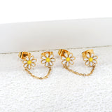 ¡°8mm six petal flower white/blue oil drops +03 cross chain 30mm accessories earrings gold color¡±