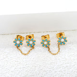 ¡°8mm six petal flower white/blue oil drops +03 cross chain 30mm accessories earrings gold color¡±