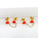 6.3*5.5mm heart shaped black/red/pink oil drops+03 cross chain 30mm accessories earrings gold color