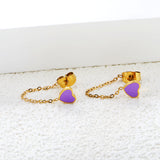 5*5.8mm heart-shaped stick white zirconium/purple drip oil/dark blue drip oil +03 cross chain 30mm accessories earrings gold color