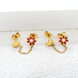 8mm Safflower+6.4*7mm Heart+03 Cross Chain 30mm Accessories Earrings Gold color