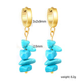 W3*Thick2*ID9mm Spherical Earrings + 2.5cm Imitation Turquoise/White Turquoise/Light Amethyst/Amethyst/Pink Crystals/Larimarite Earrings Gold Color