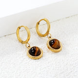 2*10mm I.D. earrings+11.6mm round twisted edge with half tiger's eye/half white pearl earrings gold/steel color