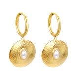 2*12mm inner diameter earrings + 20mm round with oval imitation white pearl/white cat's eye stone/turquoise earrings gold color