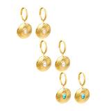 2*12mm inner diameter earrings + 20mm round with oval imitation white pearl/white cat's eye stone/turquoise earrings gold color