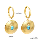 2*12mm inner diameter earrings + 20mm round with oval imitation white pearl/white cat's eye stone/turquoise earrings gold color