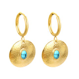 2*12mm inner diameter earrings + 20mm round with oval imitation white pearl/white cat's eye stone/turquoise earrings gold color