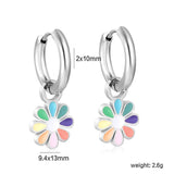 2*10mm circle + 9.4*13mm eight petal flower with colorful oil drop earrings in steel/golden color