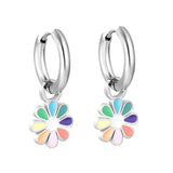 2*10mm circle + 9.4*13mm eight petal flower with colorful oil drop earrings in steel/golden color