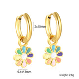 2*10mm circle + 9.4*13mm eight petal flower with colorful oil drop earrings in steel/golden color