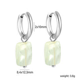 2*10mm circle + 8.4*12.3mm rectangle rhombus white natural stone earrings steel/golden color