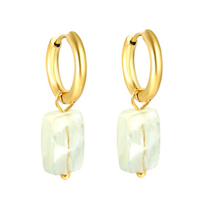 2*10mm circle + 8.4*12.3mm rectangle rhombus white natural stone earrings steel/golden color