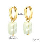 2*10mm circle + 8.4*12.3mm rectangle rhombus white natural stone earrings steel/golden color