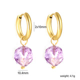 2*10mm circle + 10.4mm round rhombic purple beads earrings steel color/golden