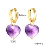 2*10mm inner diameter earrings + 15mm heart shape imitation amethyst stone earrings Gold color