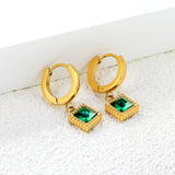 2*9mm I.D. spherical ear clips + 7.7mm square emerald zirconia fittings Earrings gold color