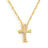 10*15mm cross with white zirconia pendant necklace 0.3 cross chain 40+5cm+6mm round end tag Gold color