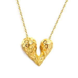 24*21mm Heart with Pitted Face Pendant Necklace 0.3 Cross Chain 40+5cm+6mm Round End Plate Steel Color/Golden Color