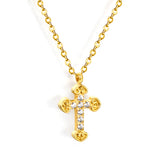 11*15mm cross with white zirconium pendant necklace 0.3 cross chain 40+5cm+6mm round tag Gold color