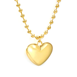 26.5*23mm Hollow Heart Pendant Necklace 4.0 Wave Bead Chain 45+5cm+6mm Round Plaque Steel Color