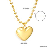 26.5*23mm Hollow Heart Pendant Necklace 4.0 Wave Bead Chain 45+5cm+6mm Round Plaque Steel Color