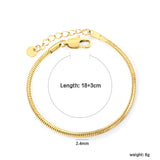 2.0mm/2.4mm Square Snake Bone Bracelet 18+3cm+6mm Round Tail Plaque Steel/Golden