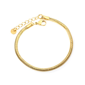 3.2mm Round Snake Bone Chain Bracelet 18+3cm+6mm Round Tail Plate Steel/Gold