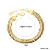 W8mm*Thick3mm Flat Snake Bracelet18+3cm+6mm Round Tail Plaque Steel/Gold