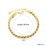 5mm Dan S Chain Bracelet 18+3cm+6mm Round Tail Tag Steel/Golden