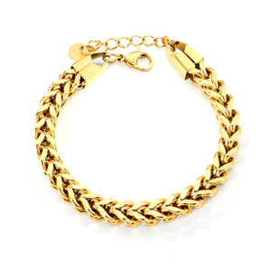 W 6mm Chain Bracelet 18+3cm+6mm Round End Tag Steel/Gold