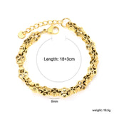 W8mm*Thick2.7mm Chain Bracelet18+3cm+6mm Round Tail Plaque Gold Color