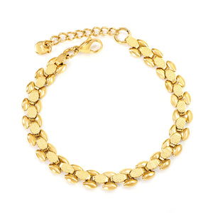 W8mm*Thick2.4mm Chain Bracelet18+3cm+6mm Round Tail Plaque Gold Color